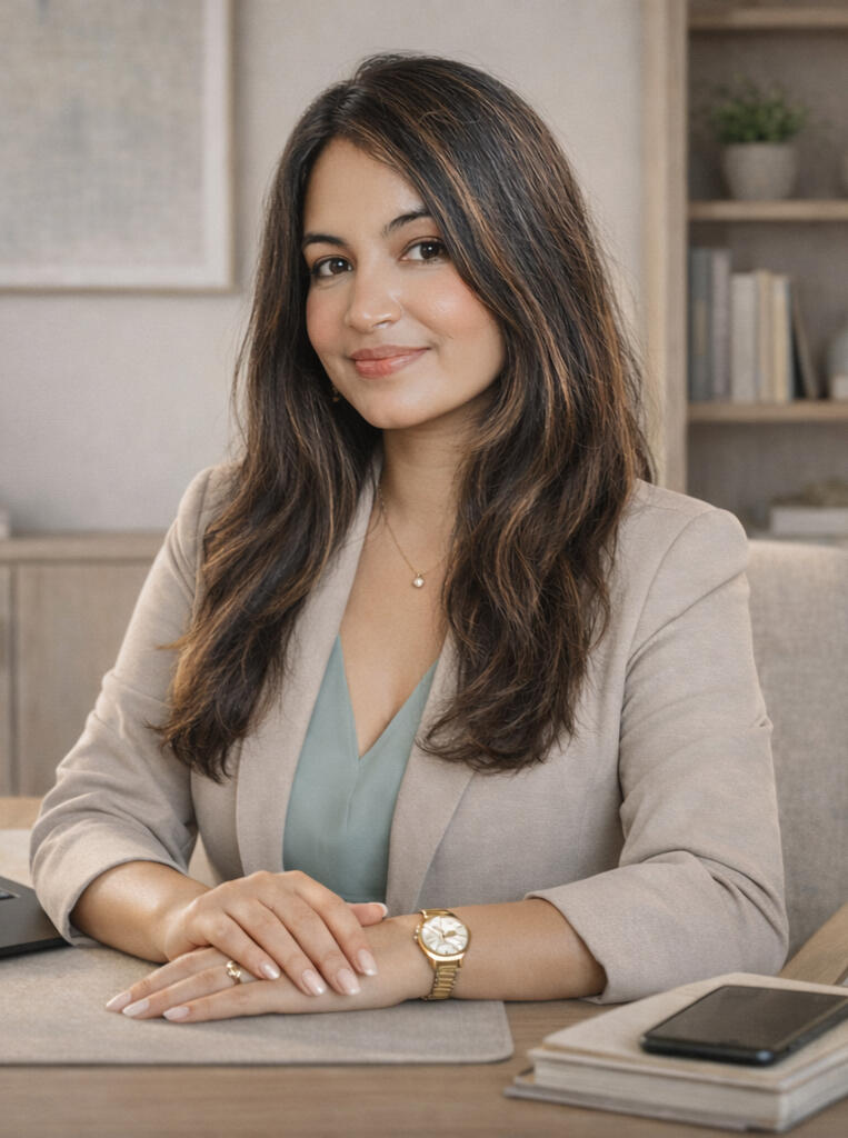 Hiral Patel, psychiatric nurse practitioner, seated at a desk